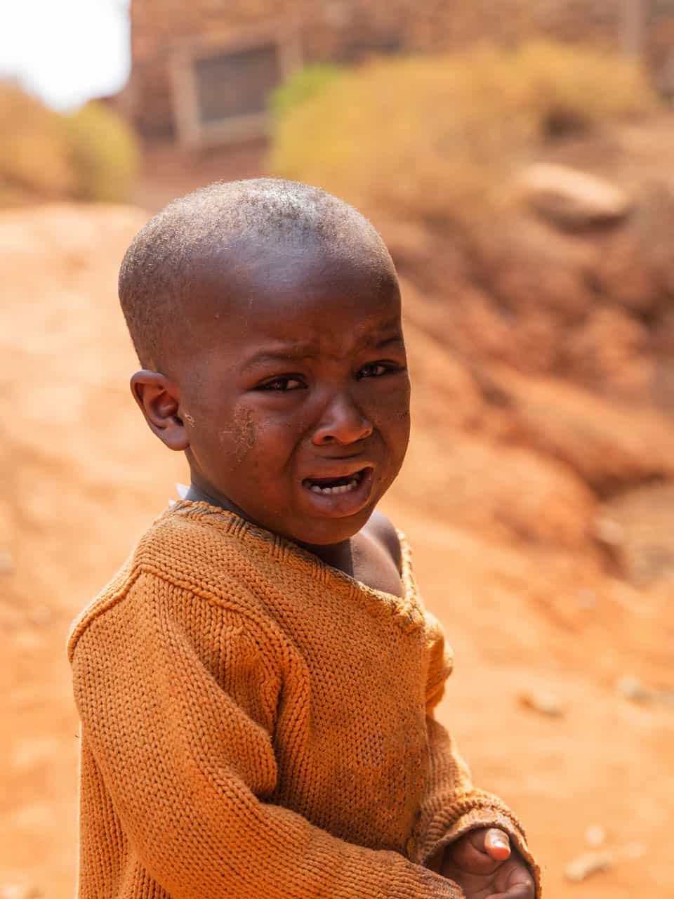 portrait of an african child crying